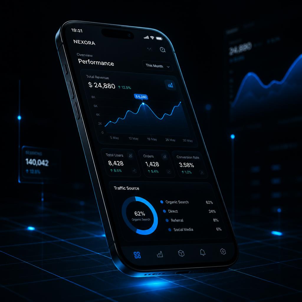 Modern mobiel dashboard ontworpen door DAMS Digital Solutions
